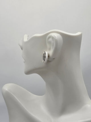 Chanel Silver-tone Resin Faux Pearl Interlocking CC Stud Earrings