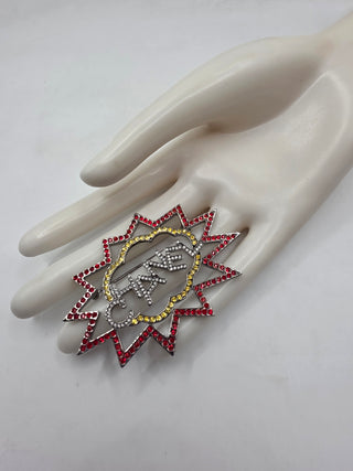 Chanel Silver-tone Strass Logo Burst Brooch