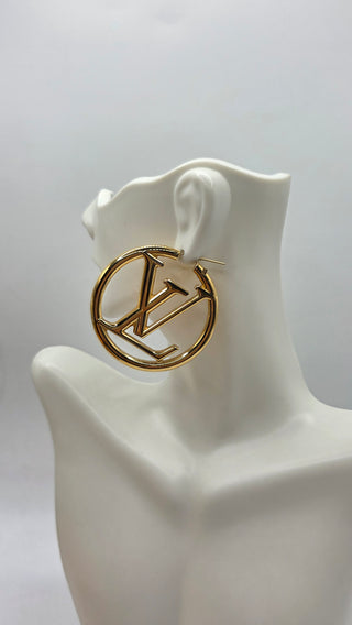Louis Vuitton Gold-tone LV Logo Louise Hoop GM Earrings
