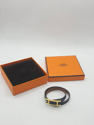 Hermès Black Leather Behapi Double Tour Bracelet