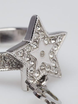 CHRISTIAN DIOR Silvertone Metal Crystal Star Cocktail Ring Size 5
