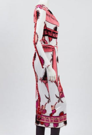 Emilio Pucci Pink/White Rayon Printed Long Sleeve Dress 12/46 sz
