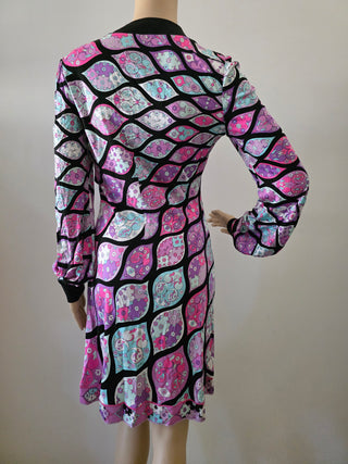 Emilio Pucci Purple Black multicolor printed Silk Mini Dress M sz