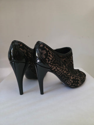 Louis Vuitton Black suede LV Monogram peep-toe booties 38.5 sz