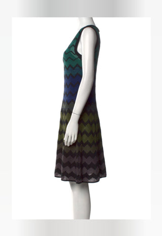 M Missoni Green multicolor Striped V-neck Mini Dress 8 US