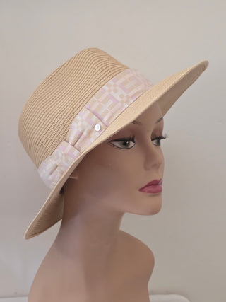 Hermès Beige Woven Straw Izia H Kilt Hat Size 59