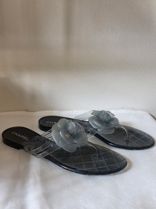 Chanel Blue Interlocking CC Logo Rubber Flip Flops IT 40