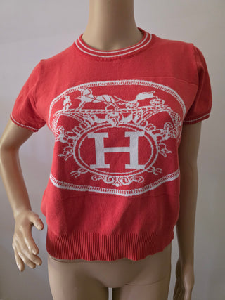 Hermès Orange H Logo Graphic Print Crew Neck T-Shirt M sz