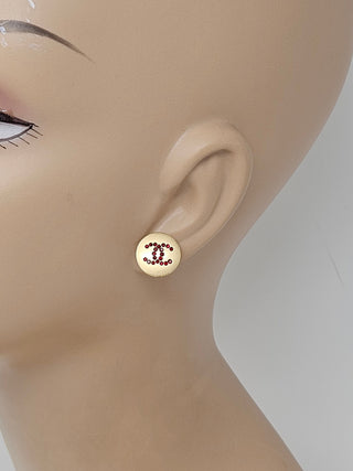 Chanel Gold-tone Strass Interlocking CC Stud Earrings