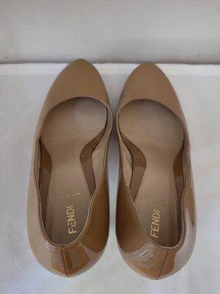 Fendi Brown Patent Leather FF Zucca Logo Pumps 40 sz
