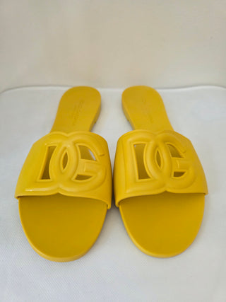 Dolce & Gabbana Yellow Jelly D&G Cutout Slides 39 sz