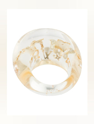 Louis Vuitton Clear Resin Crystal Inclusion LV Charm Ring 5.25