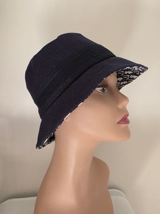 Christian Dior Navy Blue Logo Embroidered Canvas Bucket Hat M sz