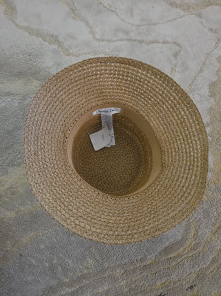 Christian Dior Beige Straw logo embellished sun hat 58 sz