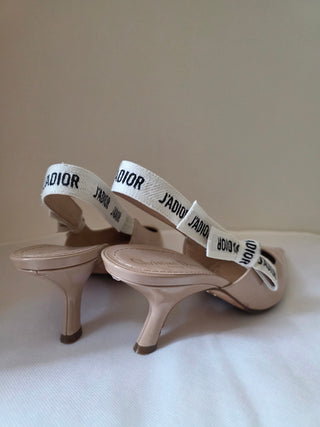 Christian Dior Beige Patent Leather J'Adior Printed Slingback Pumps 39.5 sz