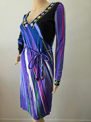 Emilio Pucci Purple Multicolor long-sleeved printed dress 40 sz