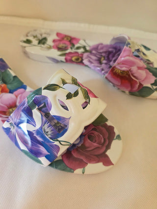 Dolce & Gabbana Multicolor Rubber DG logo Floral Print Slides 39 sz