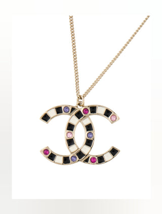 Chanel Gold-tone Multicolor Strass CC Pendant Necklace