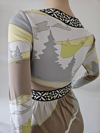 Emilio Pucci Brown multicolor signature print summer wrap dress 6 US sz