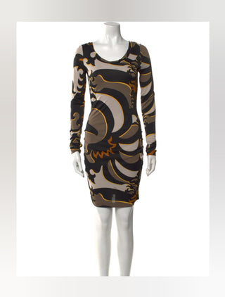 Emilio Pucci Brown Multicolor Signature Printed Mini Dress