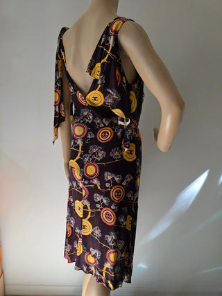 Chanel Brown Multicolor Interlocking CC Print Summer Dress 6 sz