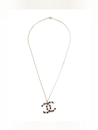 Chanel Gold-tone Multicolor Strass CC Pendant Necklace