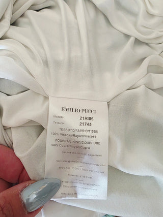 Emilio Pucci White green multicolor signature print long-sleeved summer dress 6 sz