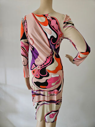 Emilio Pucci Pink multicolor signature print long-sleeved dress 8 US sz