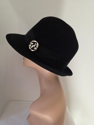 Black Gucci Felt Fedora GG Logo Hat L sz