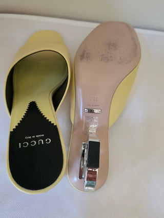 Gucci Yellow Leather Slide GG Logo Heels Size 39.5