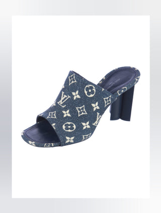 Louis Vuitton Blue LV Monogram Denim Slides 40 sz