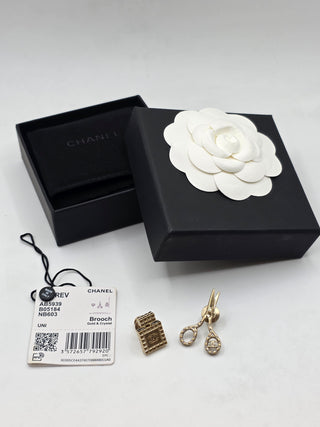 Chanel Gold-tone 2022 Strass CC Scissors Bottle Pin Set