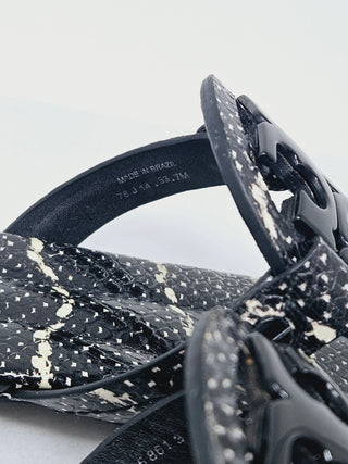 Tory Burch Black Snake print leather Reva thong sandals 7 M sz