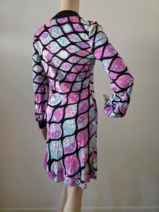 Emilio Pucci Purple Black multicolor printed Silk Mini Dress M sz