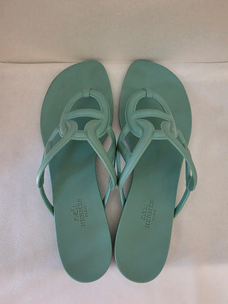 Hermès Blue Egerie Chaîne d'Ancre Insignia Slides 40 sz