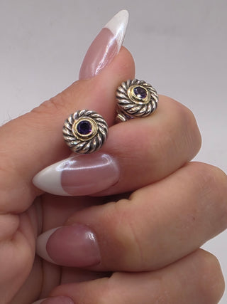 David Yurman Sterling Silver Amethyst Cookie Stud Earrings