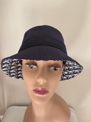 Christian Dior Navy Blue Logo Embroidered Canvas Bucket Hat M sz