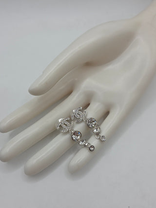 Chanel Silver-tone 2023 Strass CC Drop Earrings
