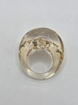 Louis Vuitton Clear Resin Crystal Inclusion LV Charm Ring 5.25