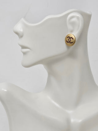 Chanel Gold-tone Strass Interlocking CC Stud Earrings