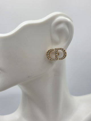 Christian Dior Goldtone Crystal CD Stud Earrings