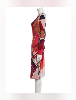 Emilio Pucci Brown Res Printed Midi Length Dress 40 sz