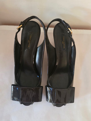 Louis Vuitton Brown LV Monogram Bow Accents Slingback Pumps 39.5 sz