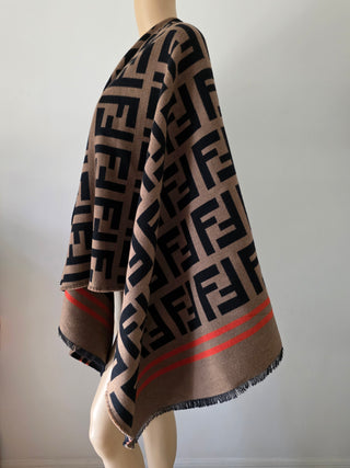 Fendi Brown FF Zucca Logo Pattern Oversized Shawl