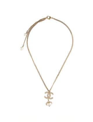 Chanel Gold-tone Faux Pearl Interlocking Pendant Necklace