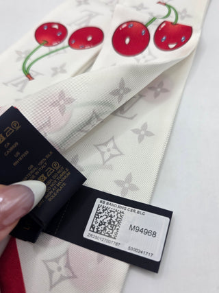 Louis Vuitton White Cherry print Cerise Silk Twilly