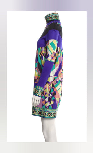Emilio Pucci Purple Multicolor Signature Print long-sleeved dress 38 sz