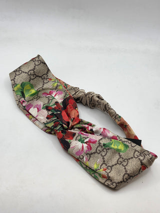 Gucci Beige Multicolor GG Pattern Flora Silk Hairband M sz