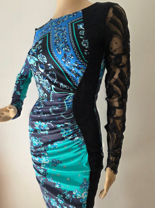 Emilio Pucci Black Green multicolor lace sexy dress 6 sz