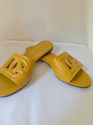 Dolce & Gabbana Yellow Leather D&G Logo Cutout Sandals 37.5
